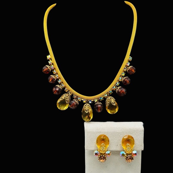Juliana Jewelry - Vintage Verified Juliana Mesh  Topaz Teardrop Necklace Earring Set